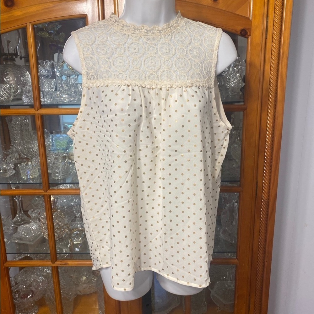 Vintage Monteau Womens Sleeveless Lace with Gold Polka Dots NWT size L
